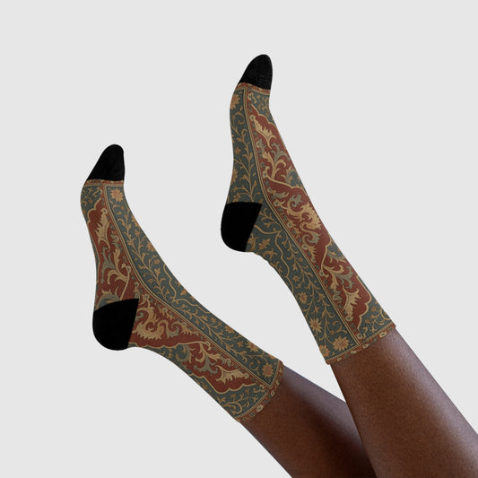 Vintage Floral Sublimation Crew Socks - Artistic Design for Everyday Comfort