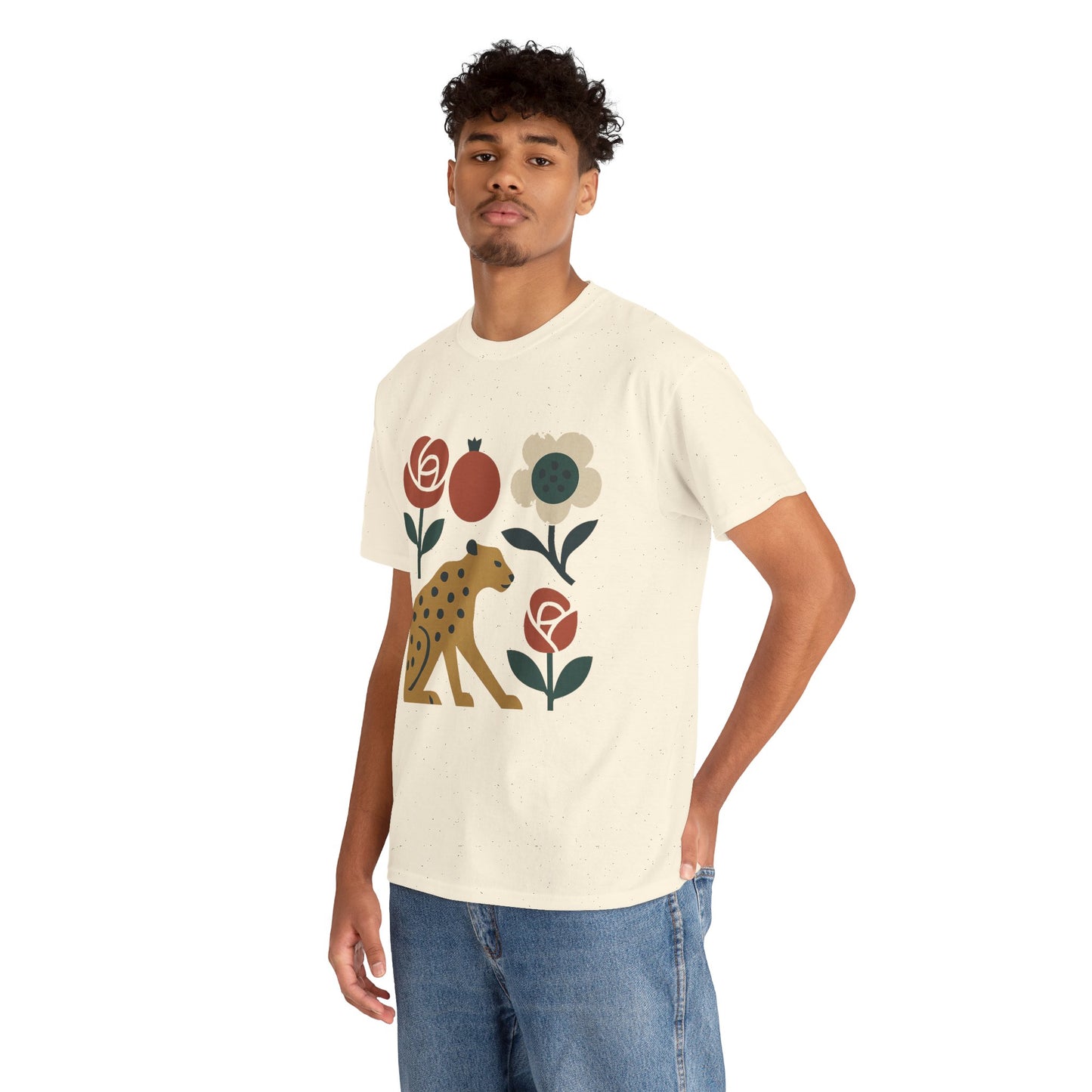 Persian Wild Beauty Tee – Cheetah, Flowers & Pomegranate