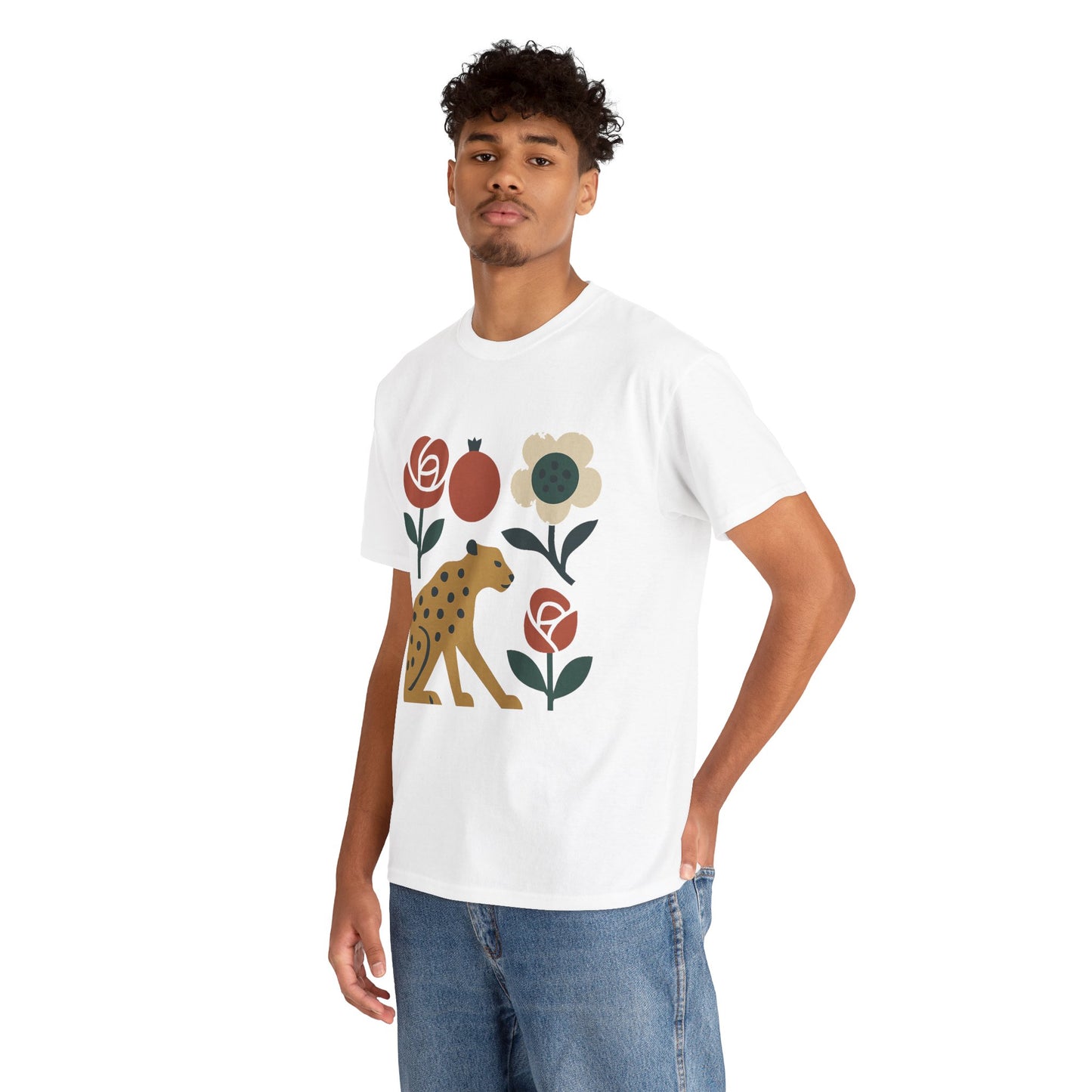 Persian Wild Beauty Tee – Cheetah, Flowers & Pomegranate