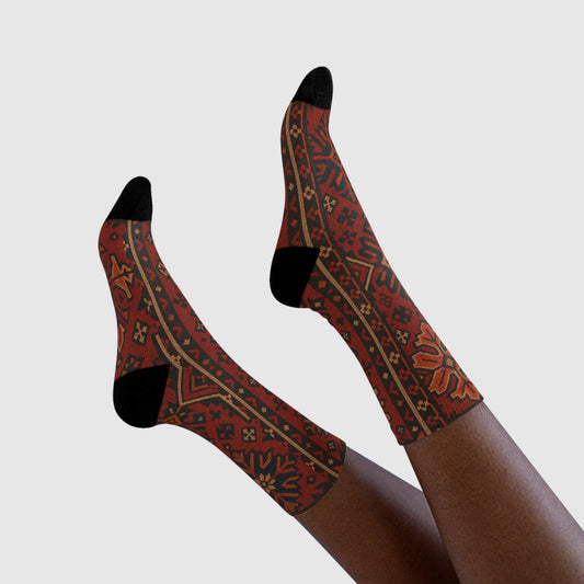 Cozy Holiday Pattern Crew Socks - Festive Sublimation Design