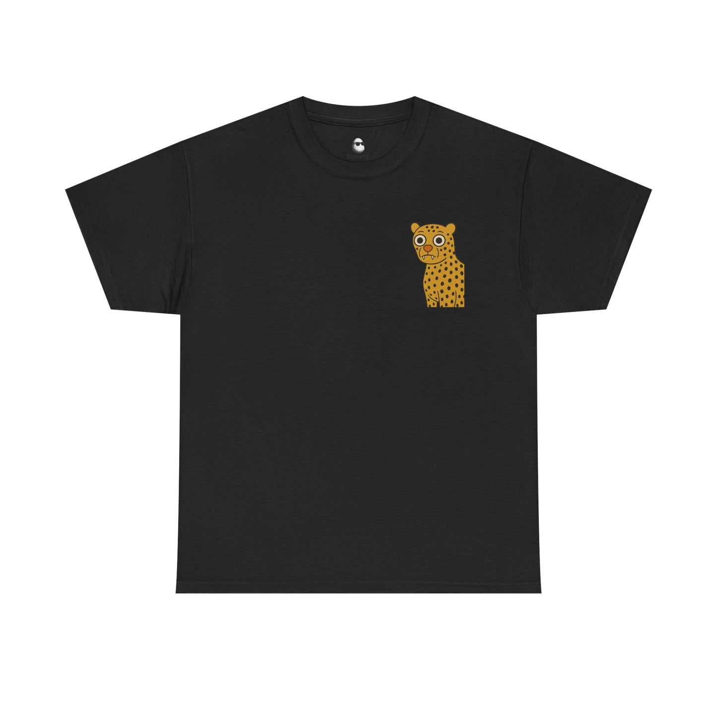 Black Mashtee T-shirt featuring small yellow Persian cheetah graphic on chest