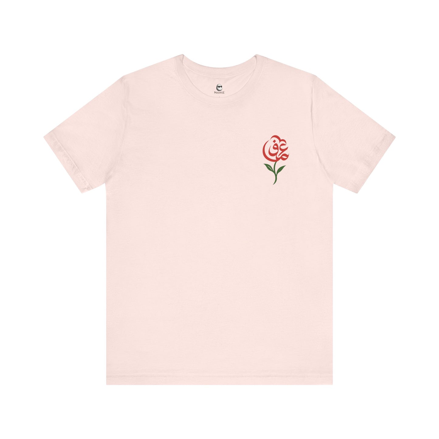 Light pink Mashtee T-shirt featuring small Persian red rose embroidery-style graphic on chest