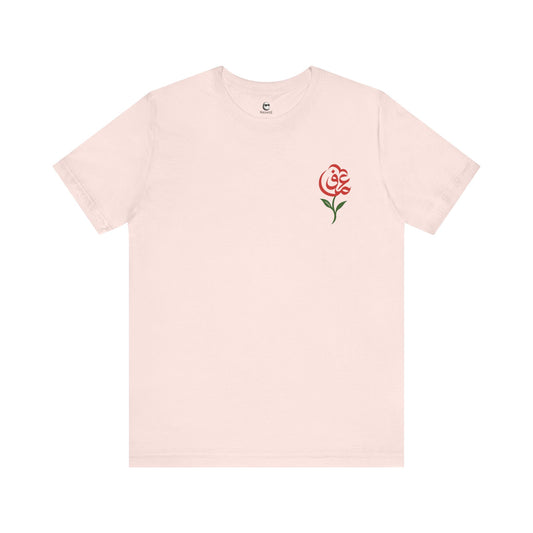 Light pink Mashtee T-shirt featuring small Persian red rose embroidery-style graphic on chest